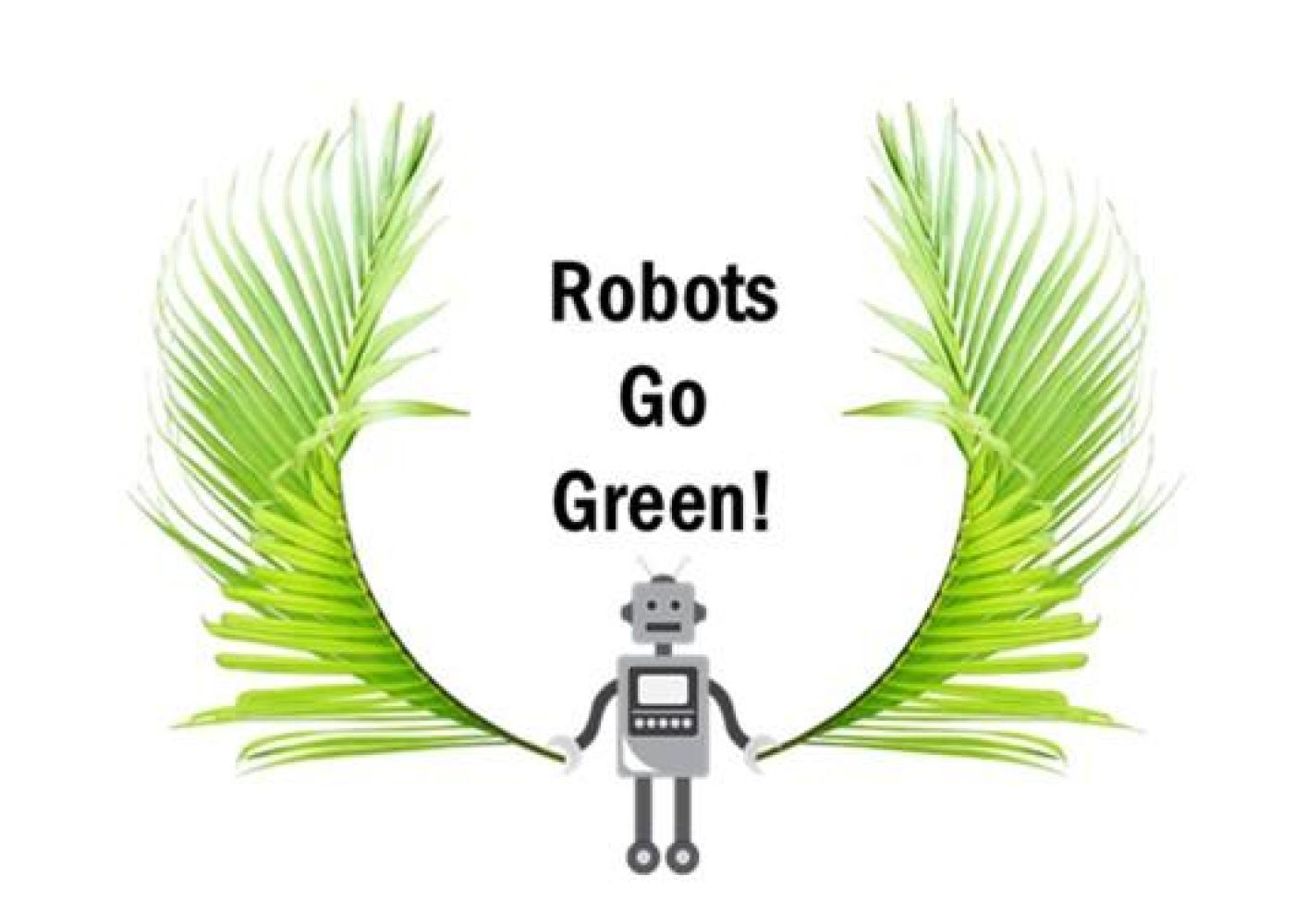 Auf dem Bild sieht man einen Roboter mit zwei Blättern neben sich, so wie eine Überschrift.