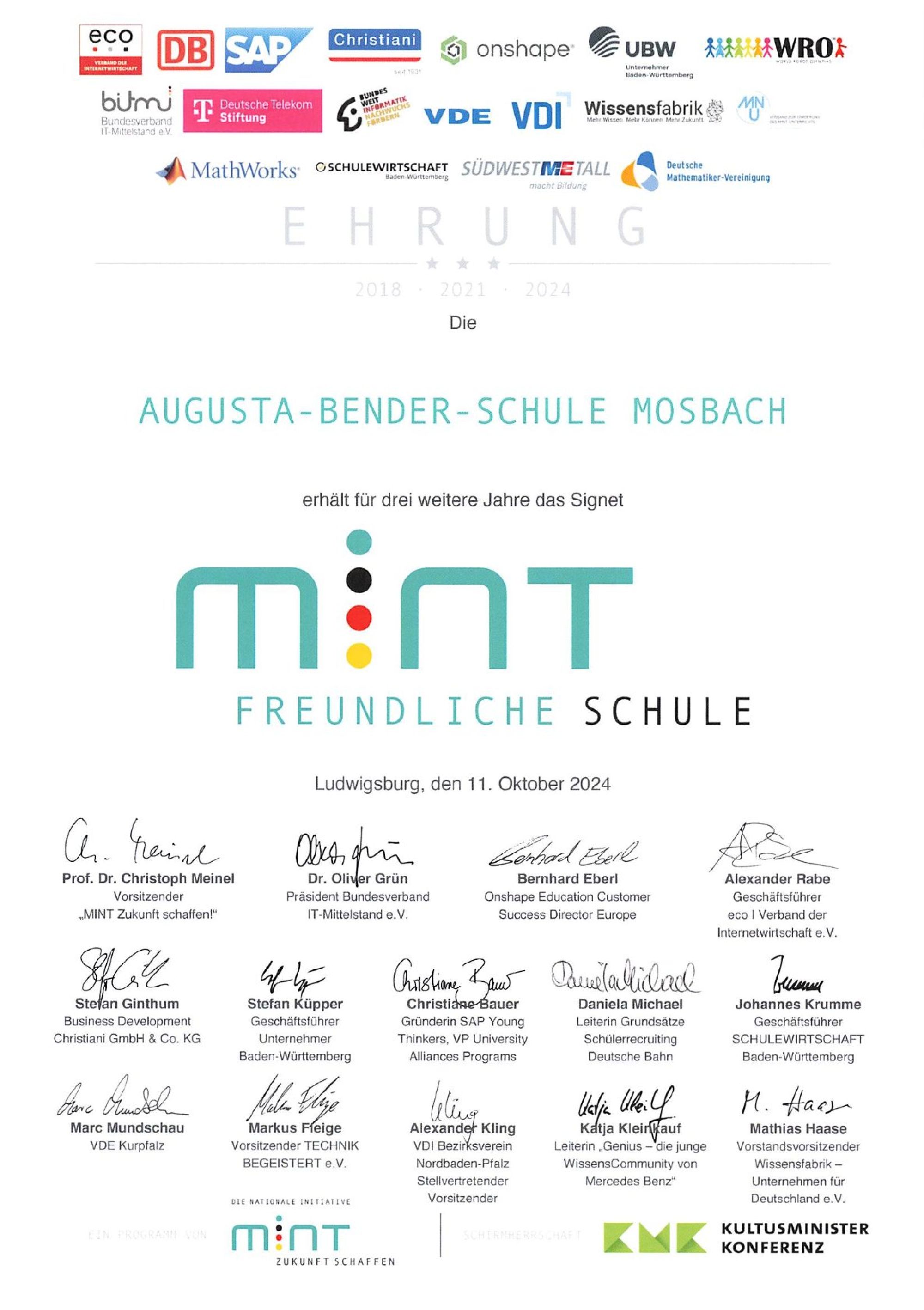 Auf dem Bild ist eine Grafik mit der Überschrift: Freundliche Schule.