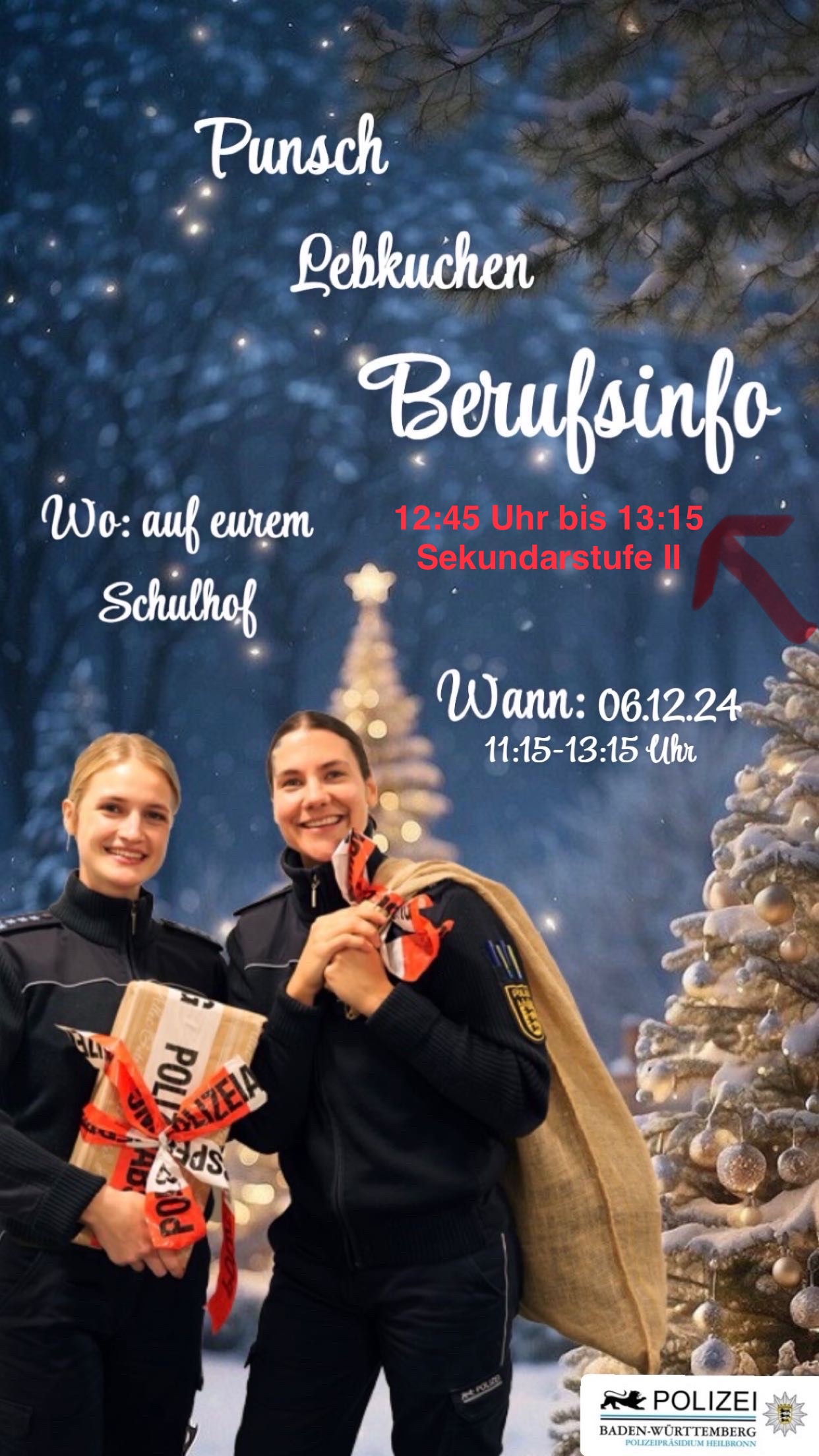 Auf dem Bild wird ein Flyer gezeigt von einer Weihnachtsaktion von der Polizei.